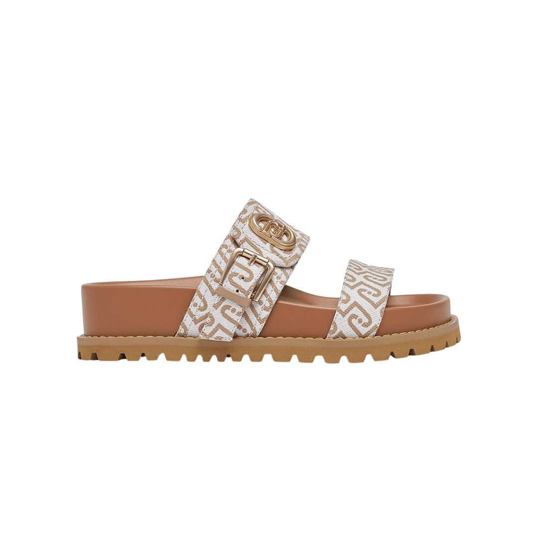 Liu Jo Women's Denim Jacquard Sandals with Monogram All Over and Brown Dentellated Sole