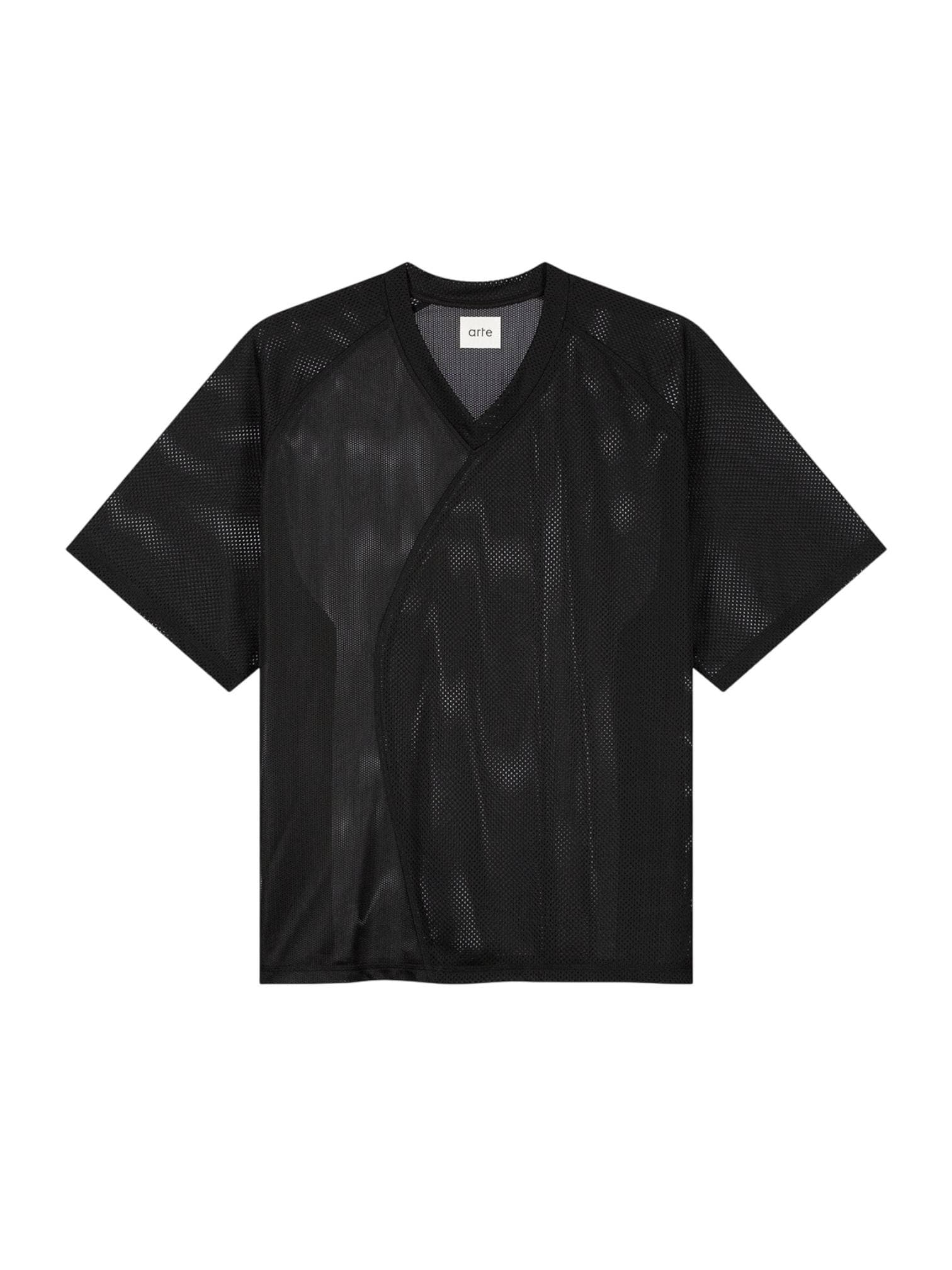 Arte Antwerp Multi Mesh short sleeve mesh t-shirt with V-neck - Black