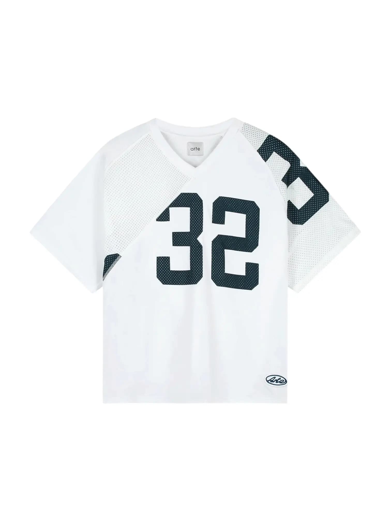 Arte Antwerp 32 jersey short sleeve mesh t-shirt with V-neck - Navy/White