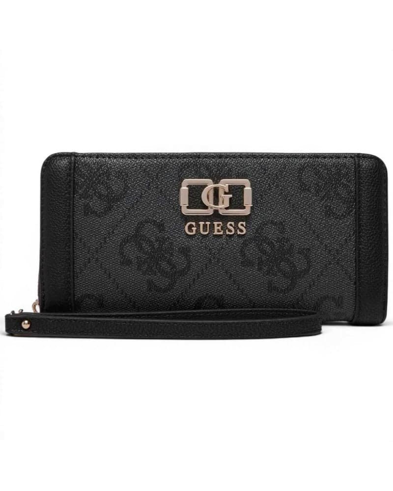Guess Wallet Karnilla Logo slg Large Zip Around Woman Coal Logo in Synthetic Material with Hinge
