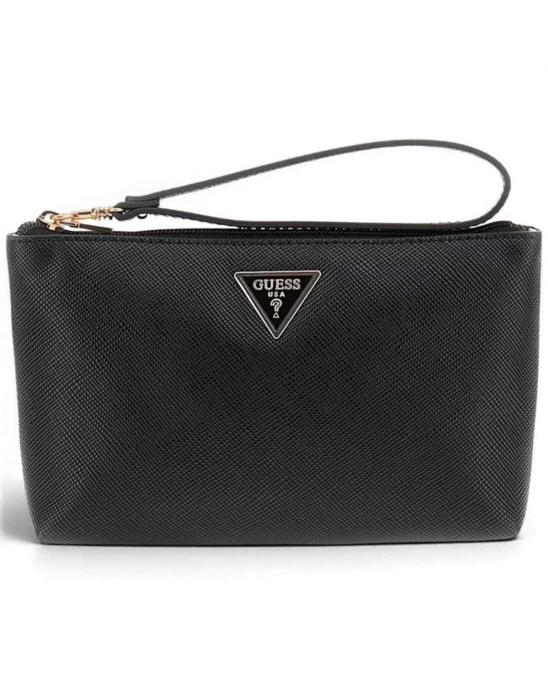 Guess Achette Laurel ii sl Wristlet Pouch Woman Black Saffiano effect with Lace