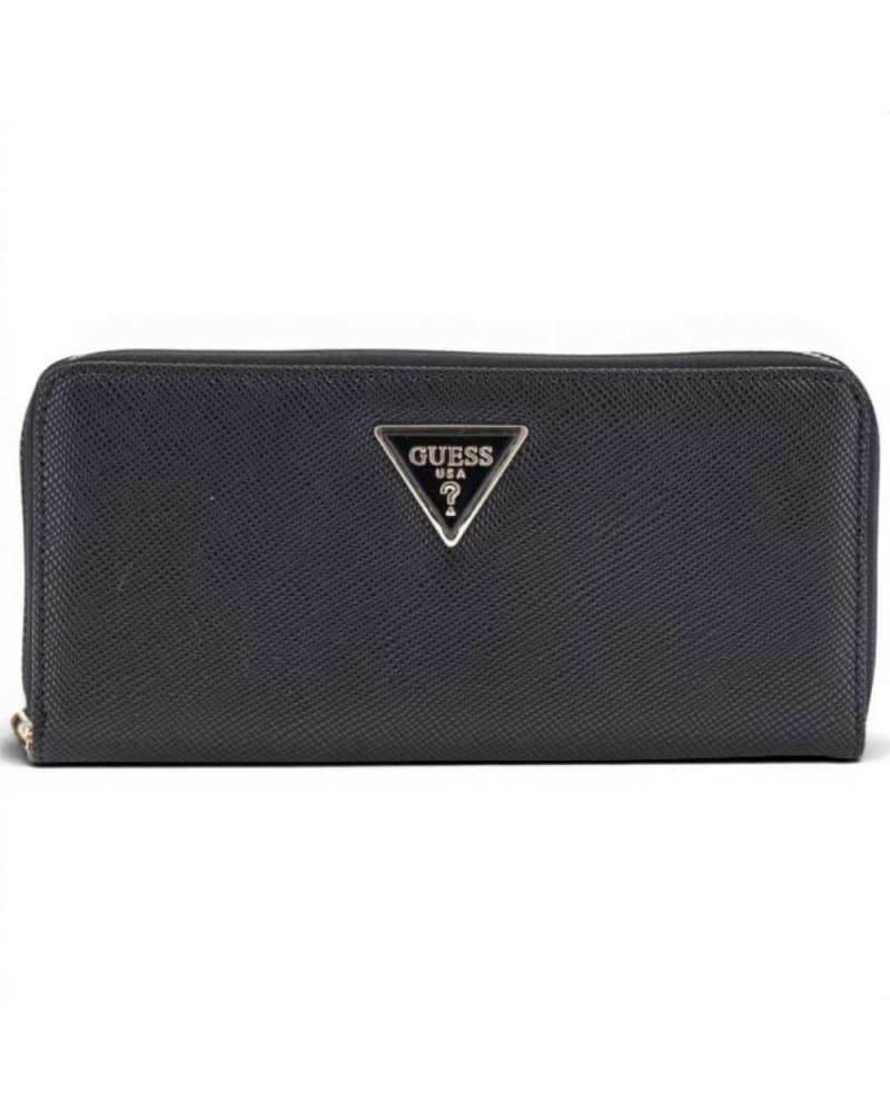 Guess Wallet Laurel ii slg Large Zip Around Woman Black Saffiano Effect with Hinge