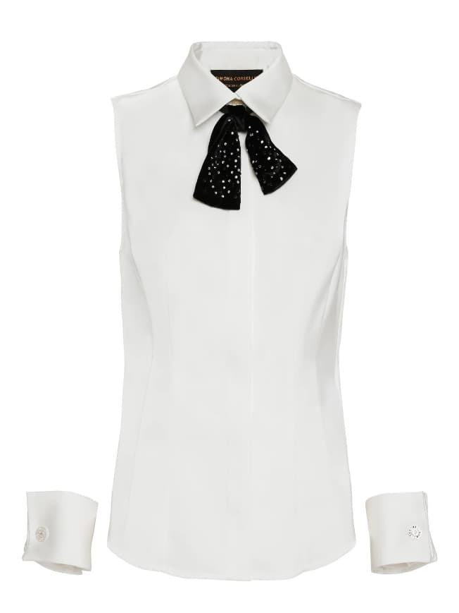 Top in heavy satin with bow tie, cuffs and cuffs Simona Corsellini