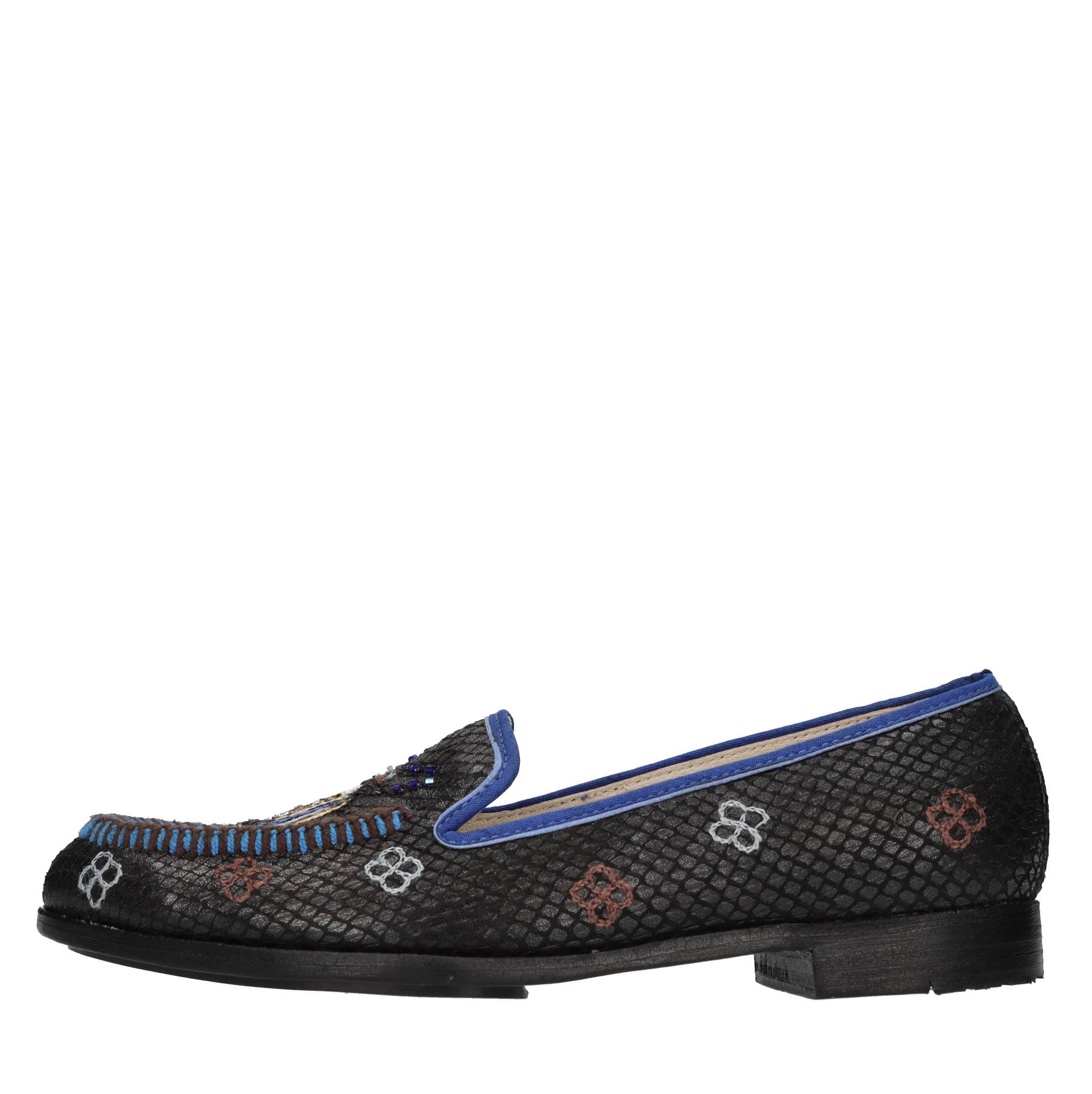 Python-print leather loafers with embroidery