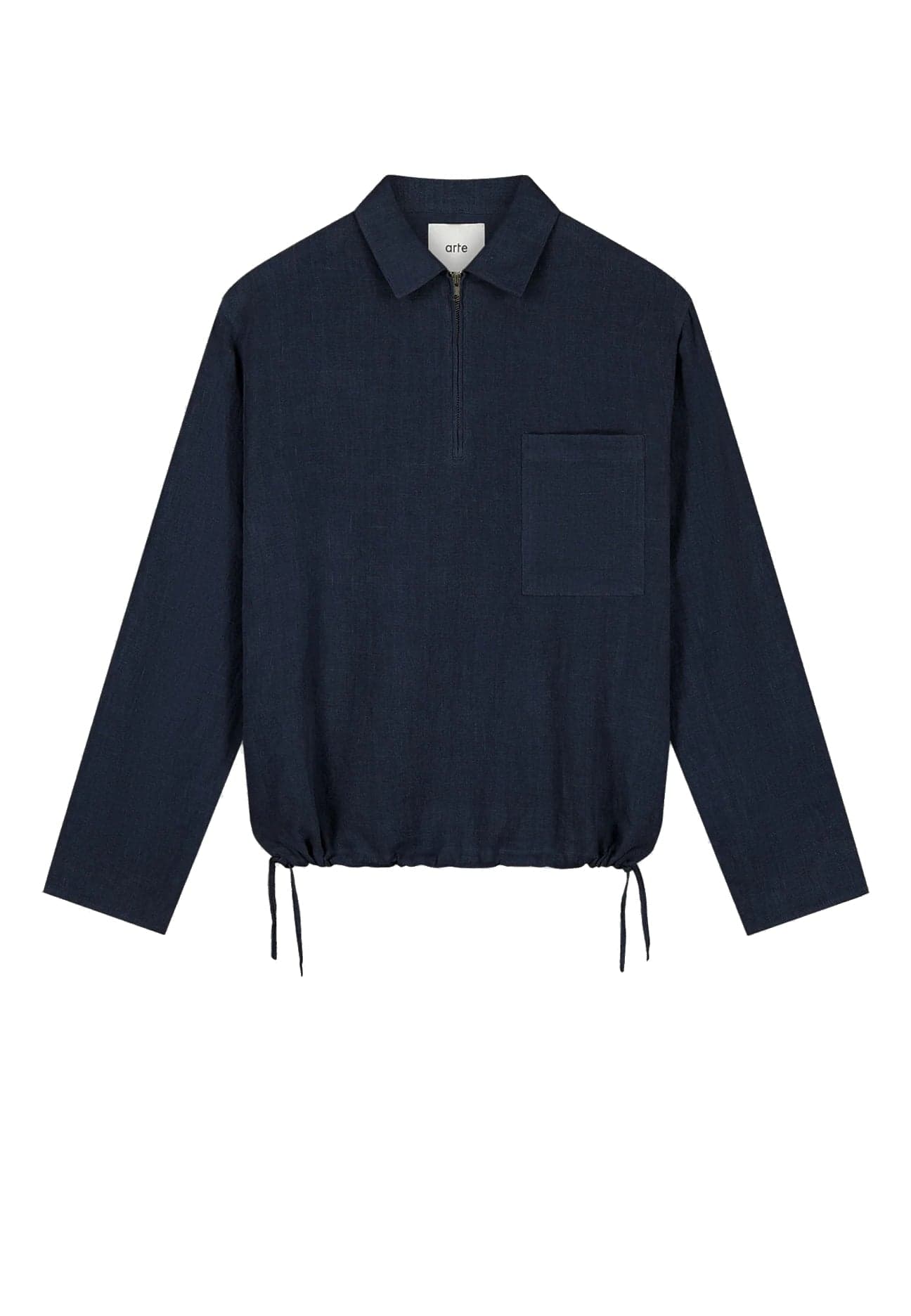 Men's Long Sleeve T-shirt Linen QuArter Zip Pullover Navy