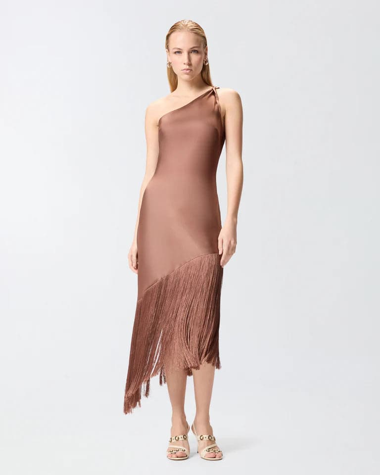 Pinko kiwi satin dress with fringes ss26