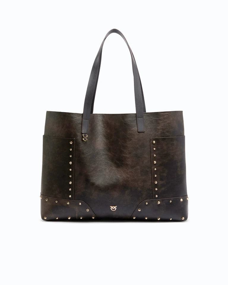 Pinko Shopping tote bag studs patch cloud lea