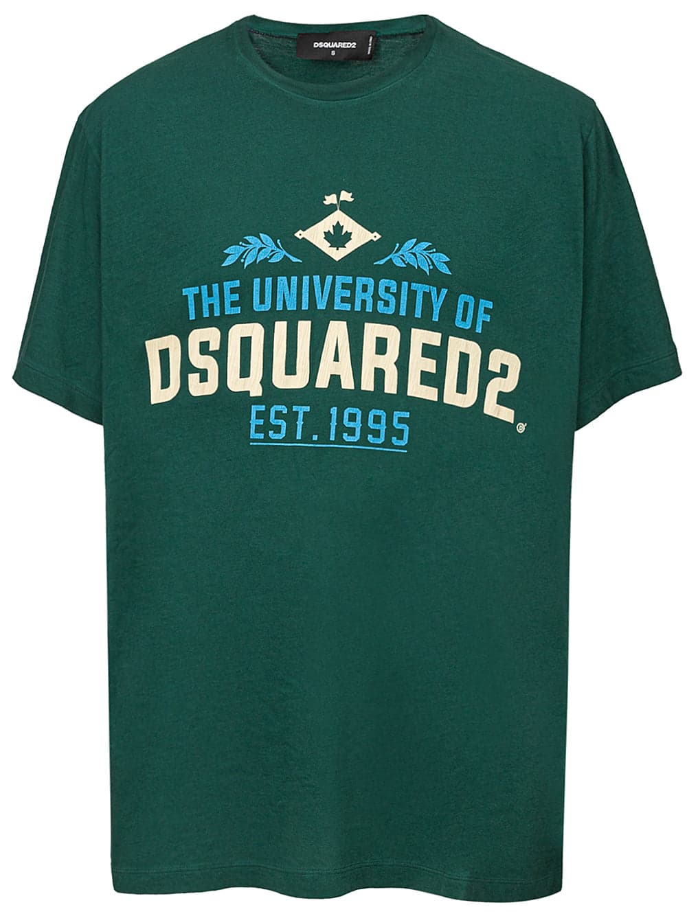 Overfit T-shirt in Green Cotton with Print Dsquared2.