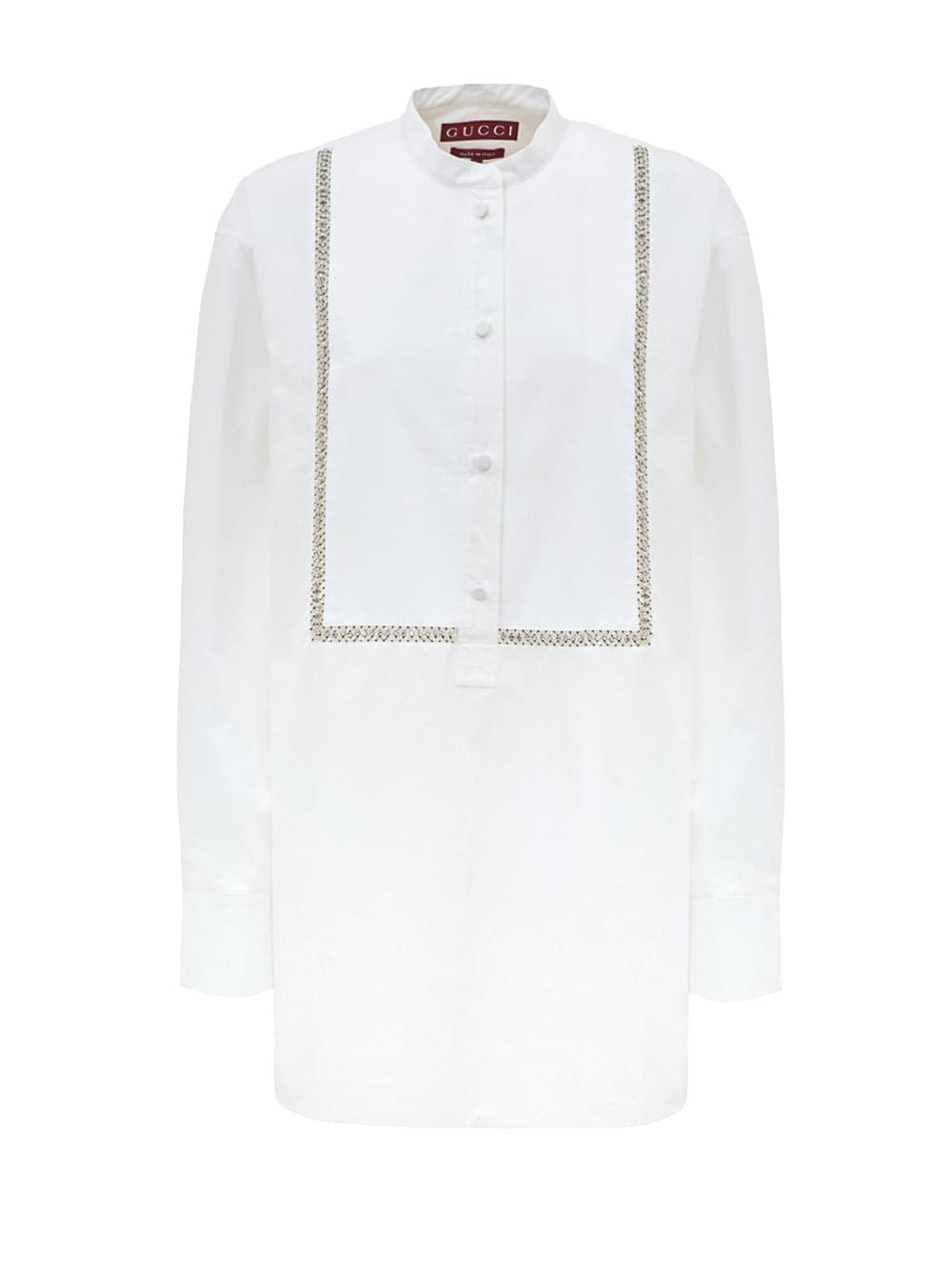 White Cotton Popeline Blouse with Crystal Decorations Gucci