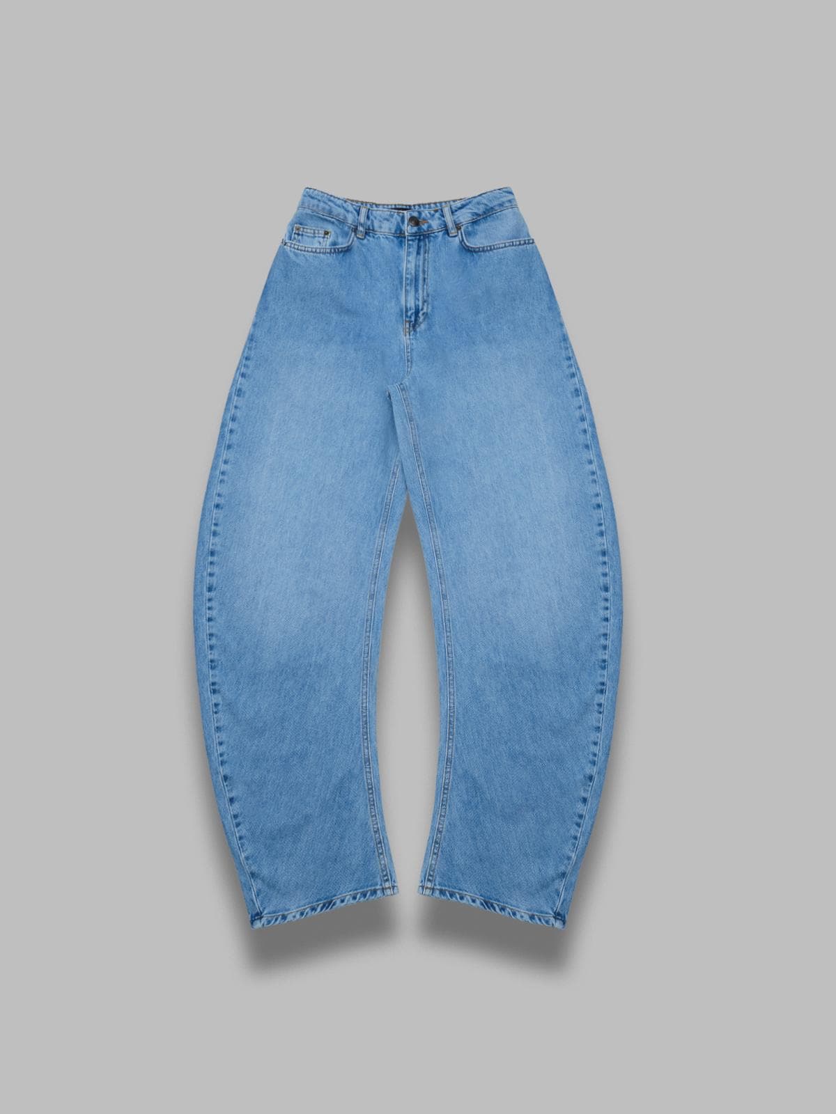 draped barrel leg jeans