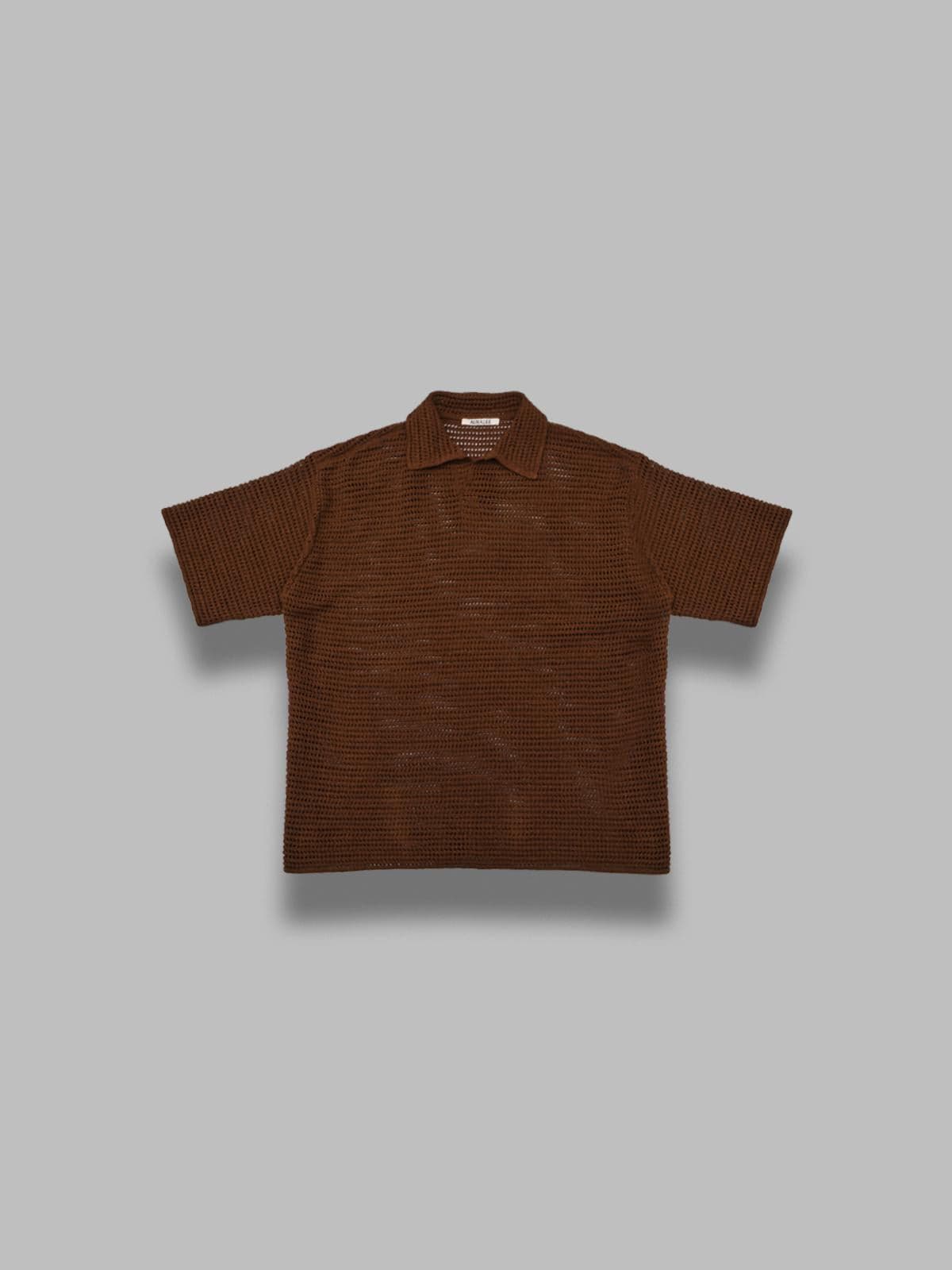 tussah silk cotton mesh knit skipper polo