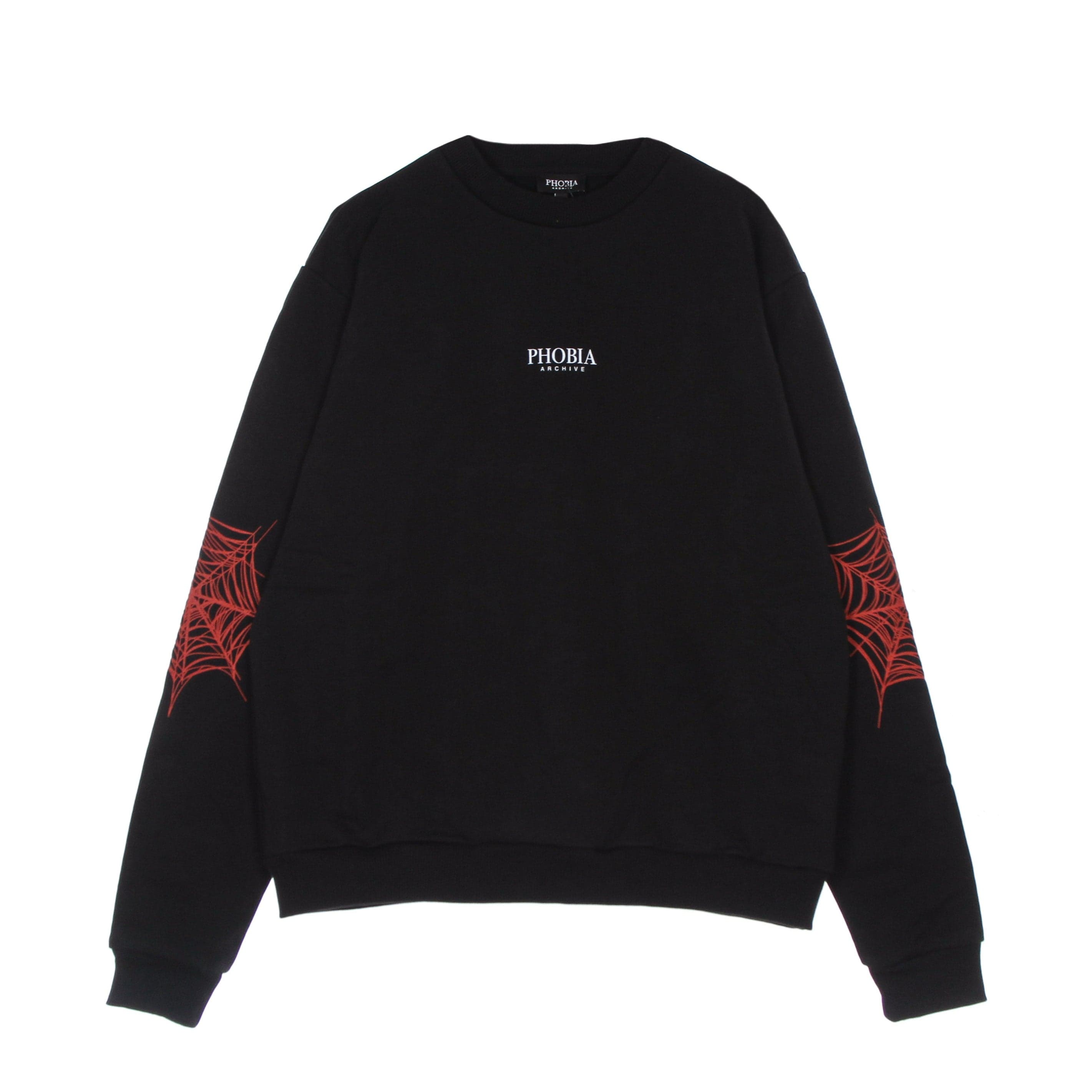 Red Cobweb Print Crewneck Men's Lightweight Crewneck Sweatshirt Black/red