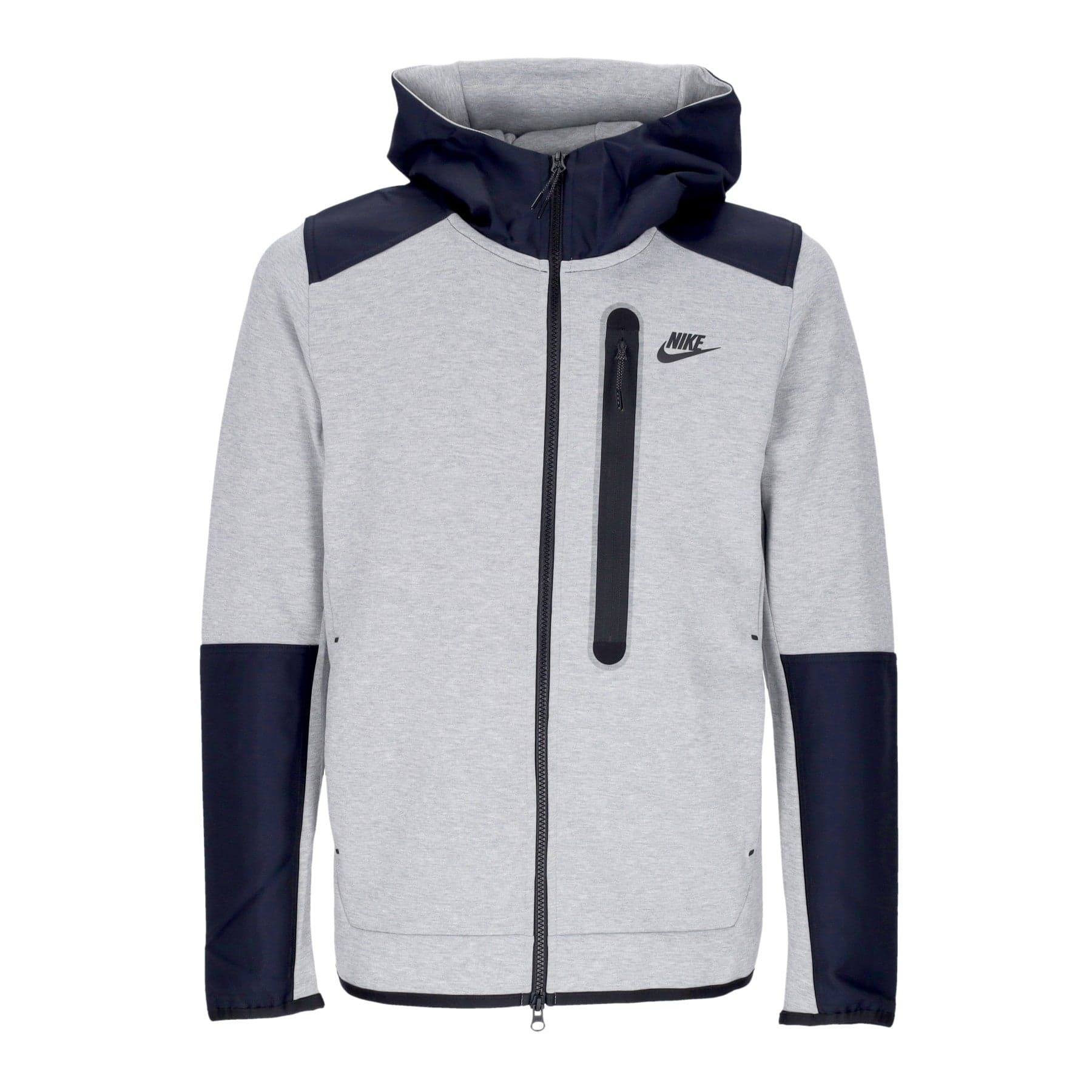 Men's Lightweight Hooded Zip Sweatshirt Tech Fleece Overlay Full Zip Dk Gray Heather/black/black