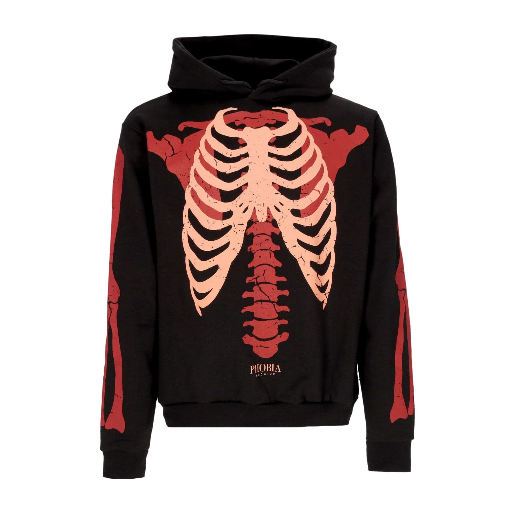 Men's Lightweight Hoodie Skeleton Print Hoodie Black/red
