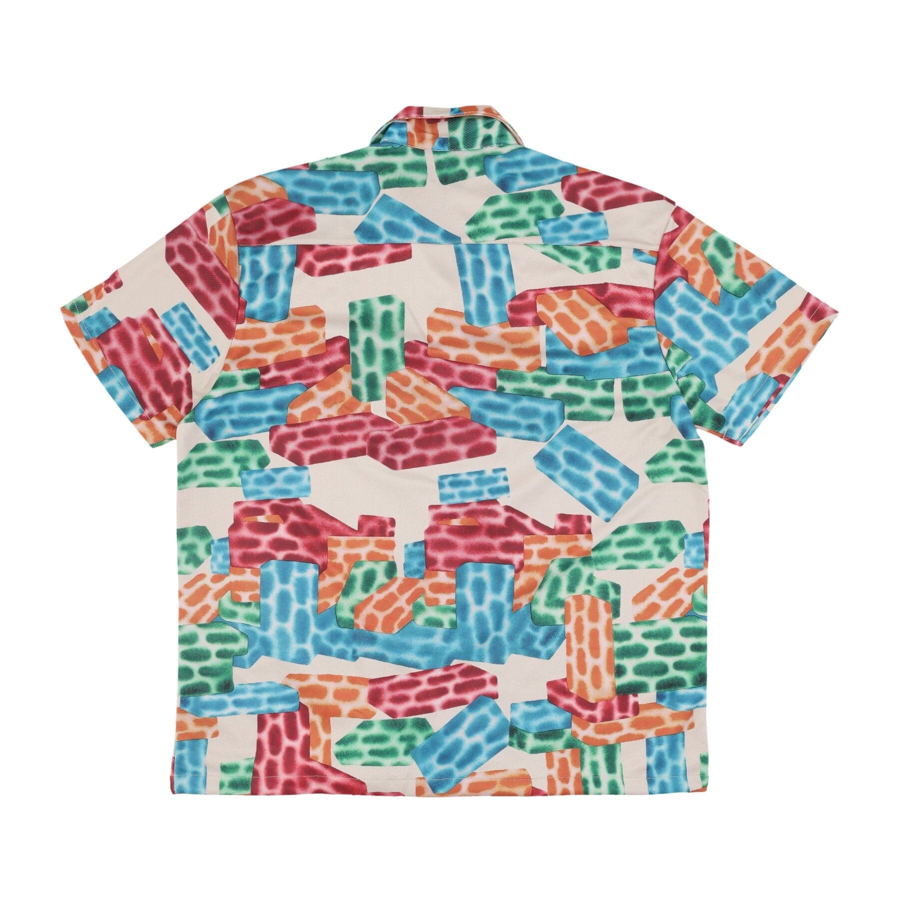 Men's Short Sleeve Shirt Building Block Mesh Button Up Shirt Cream