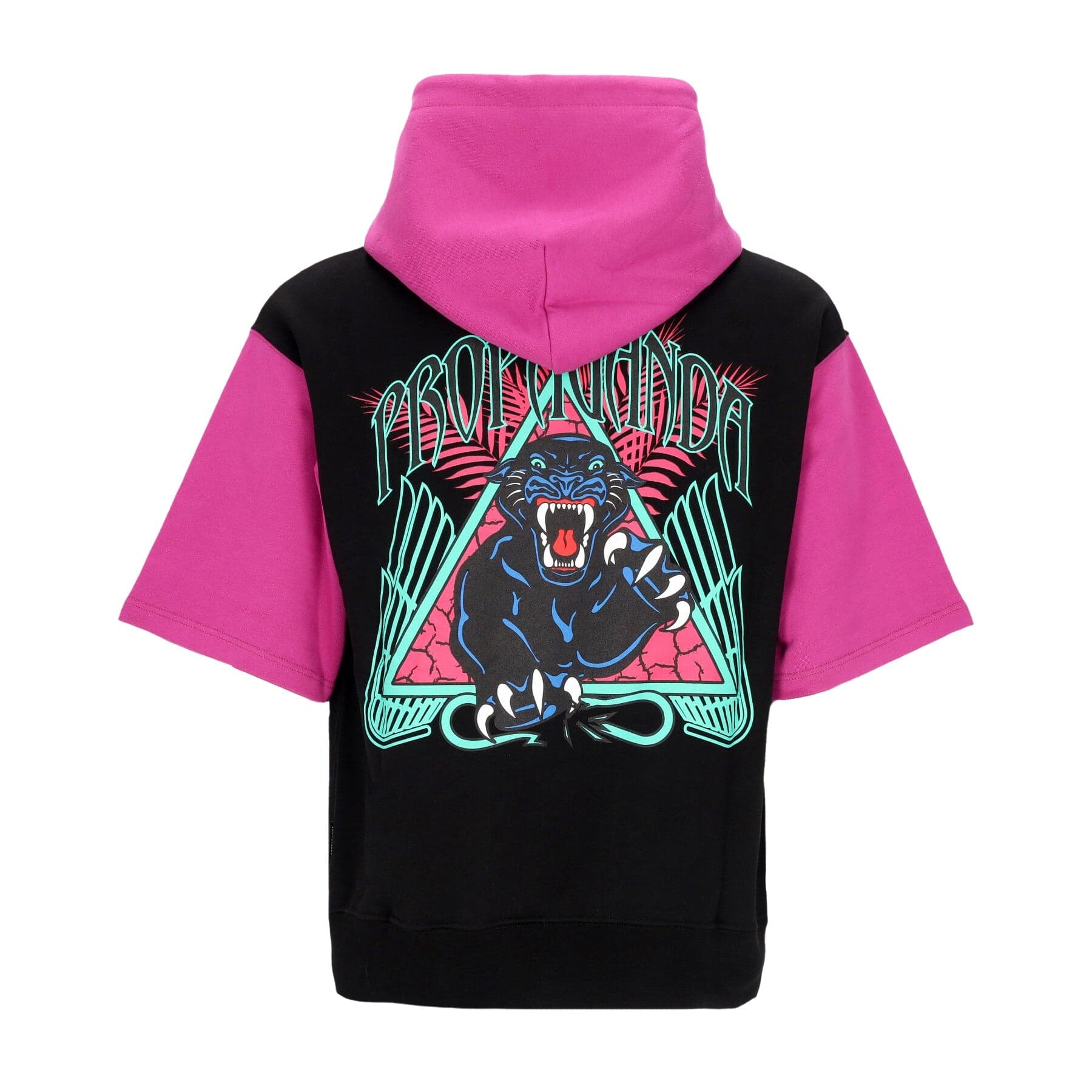 Men's Lightweight Hooded Short Sleeve Sweatshirt Triangle Panther Short Hoodie Black