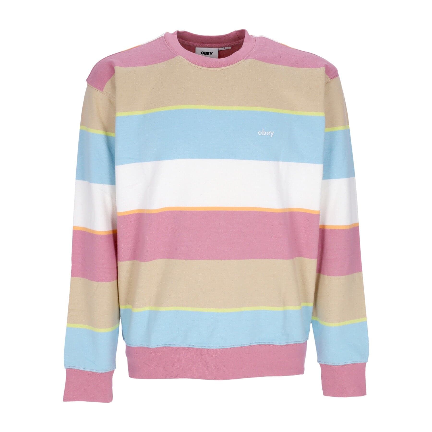 Resol Men's Crewneck Sweatshirt Stripe Crew Fleece Vintage Pink Multi