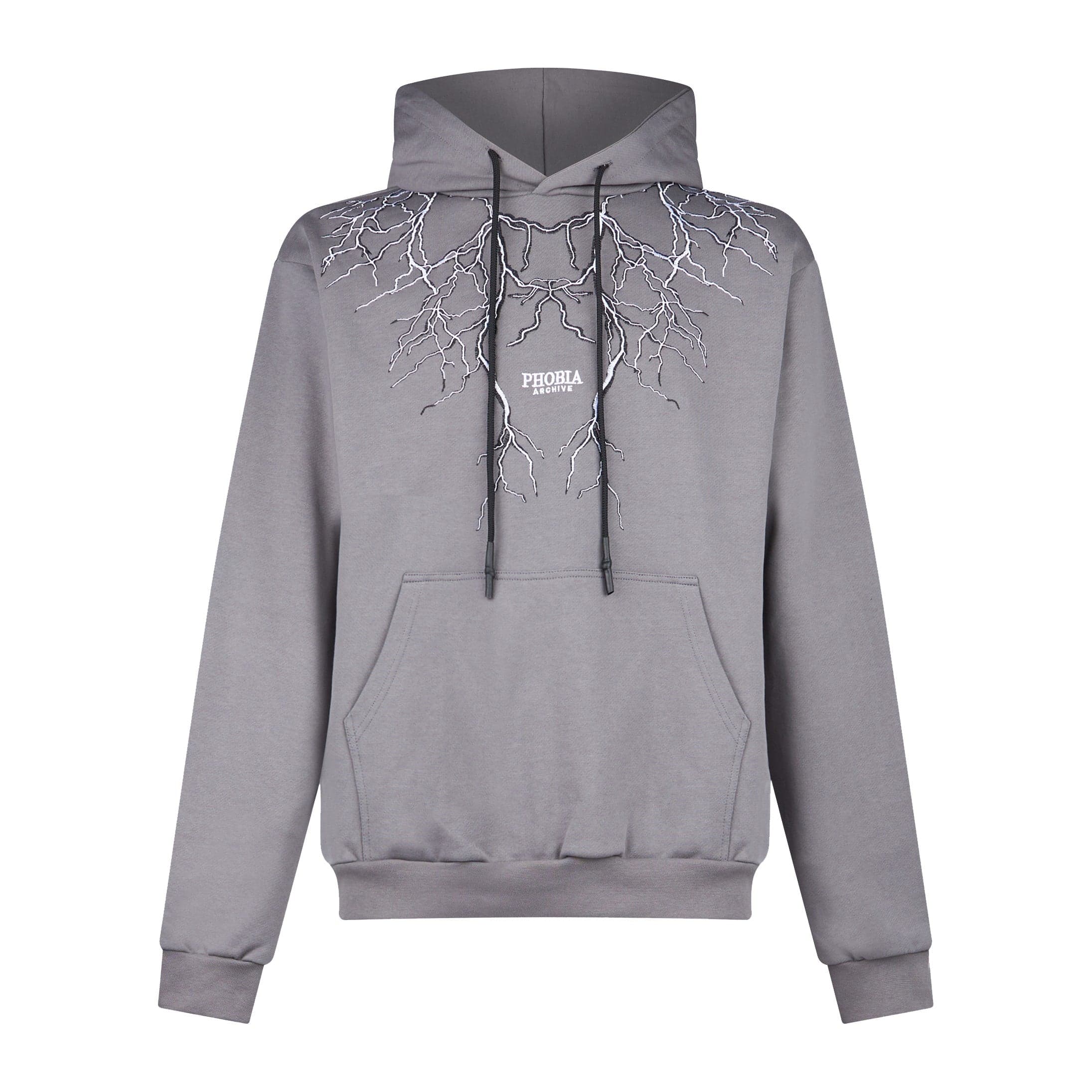 Men's Lightweight Hoodie Embroidery Lightning Hoodie Grey/white
