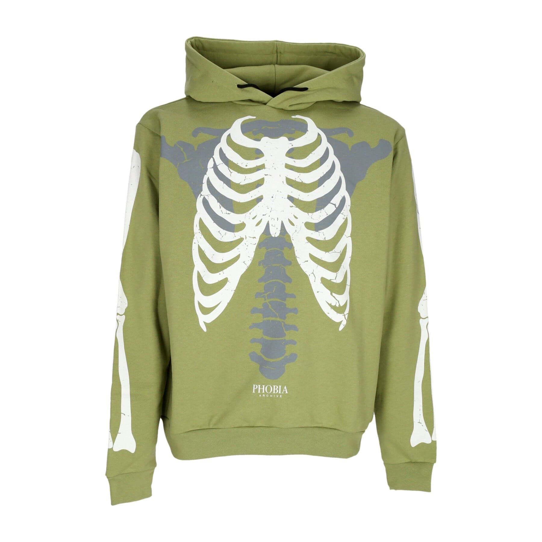 Men's Lightweight Hoodie Skeleton Print Hoodie Green/white