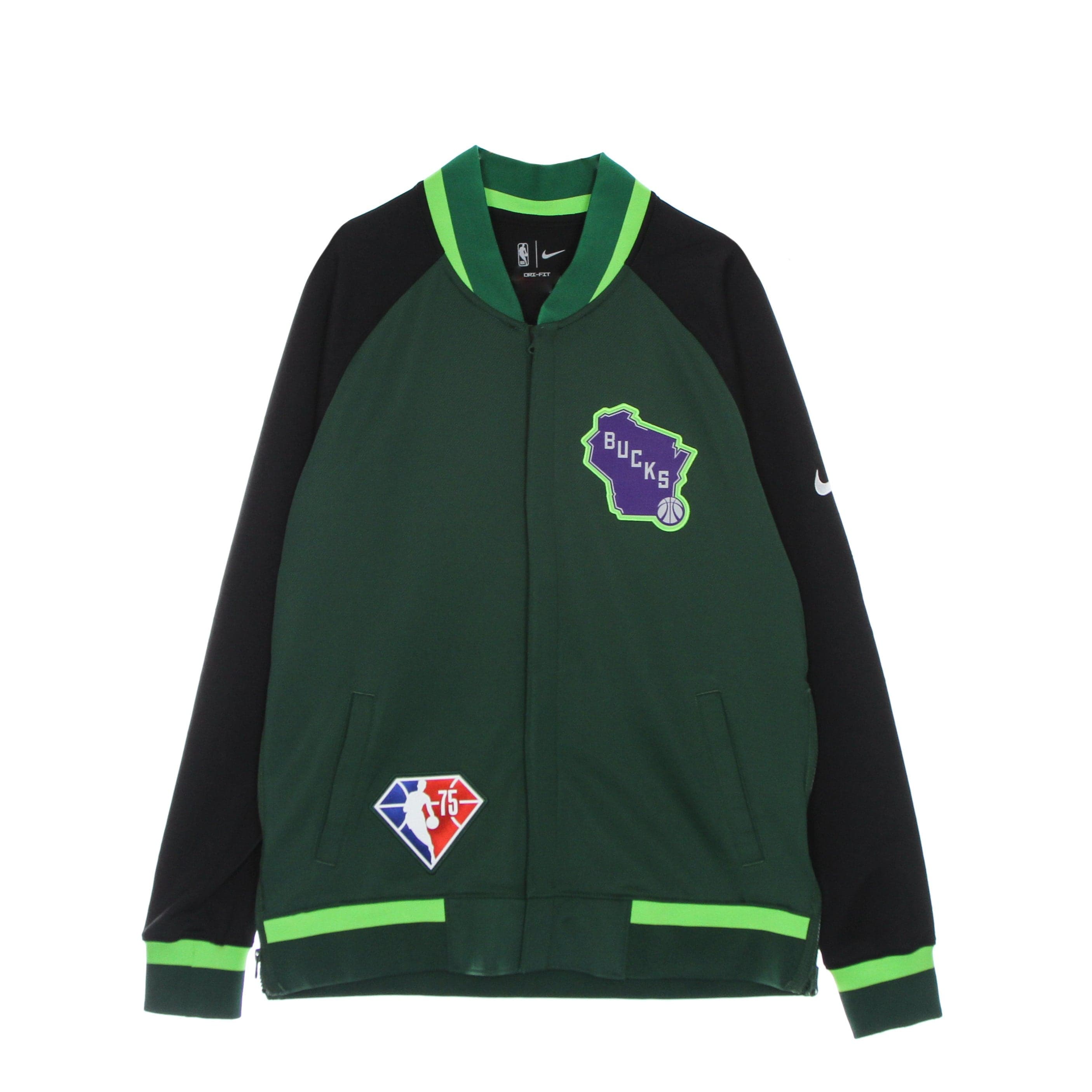 Men's College Lightweight Sweatshirt Nba Dri Fit Showtime L/s Jacket Milbuc Fir/black/white