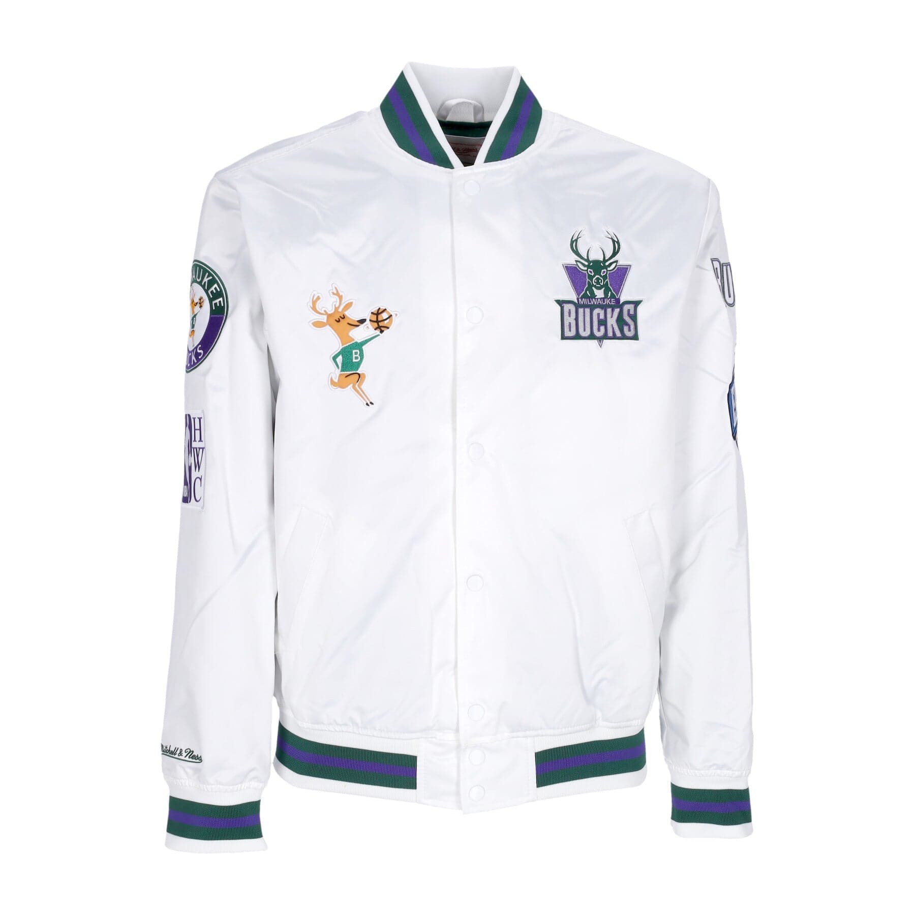 Men's Bomber Jacket Nba Hometown Lw Satin Jacket Hardwood Classics Milbuc White