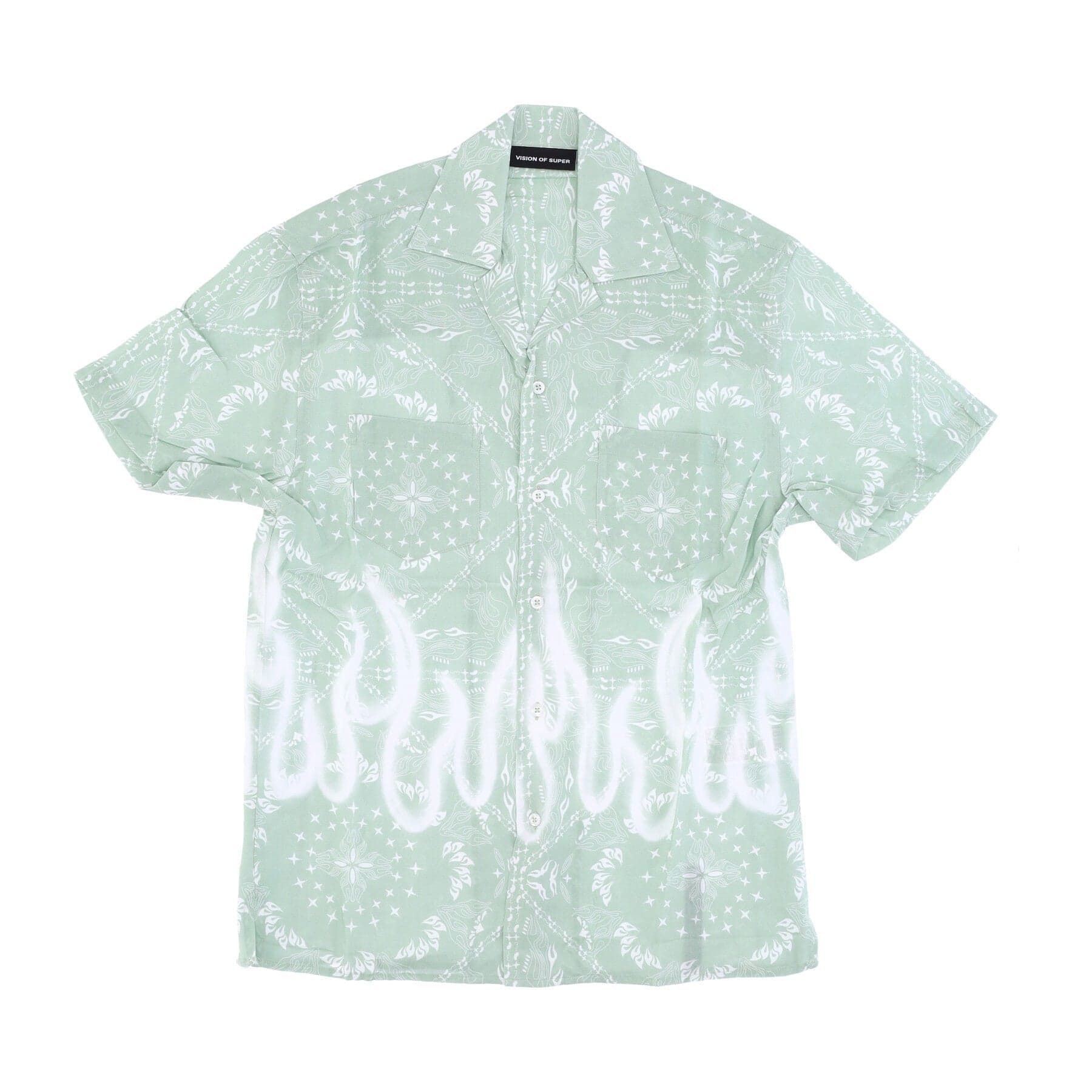 Men's Short Sleeve Shirt Spray Flames Bandana Shirt Green