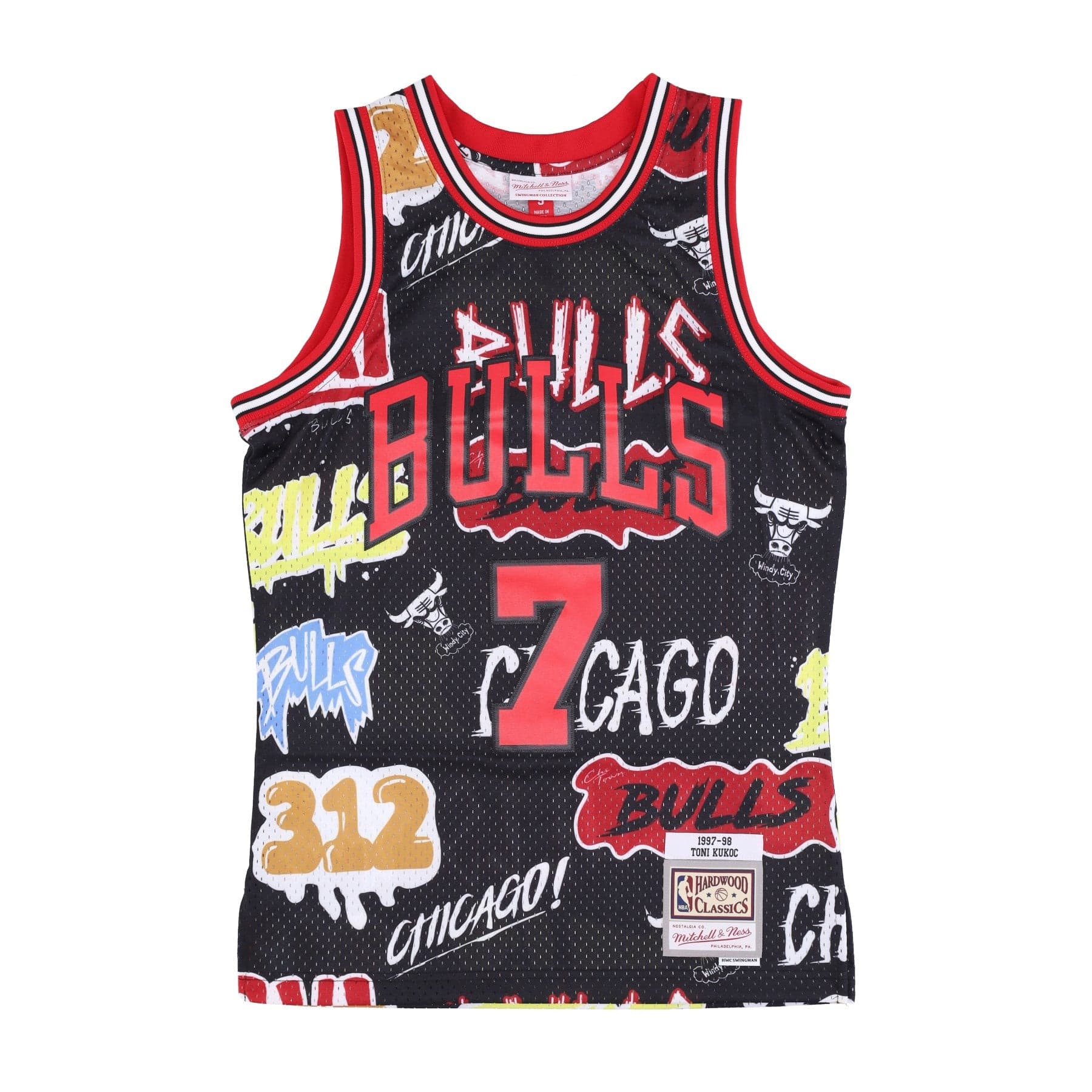 Men's Basketball Tank Top Nba Slap Sticker Swingman Jersey Hardwood Classics No 7 Toni Kukoc 1997-98 Chibul Black