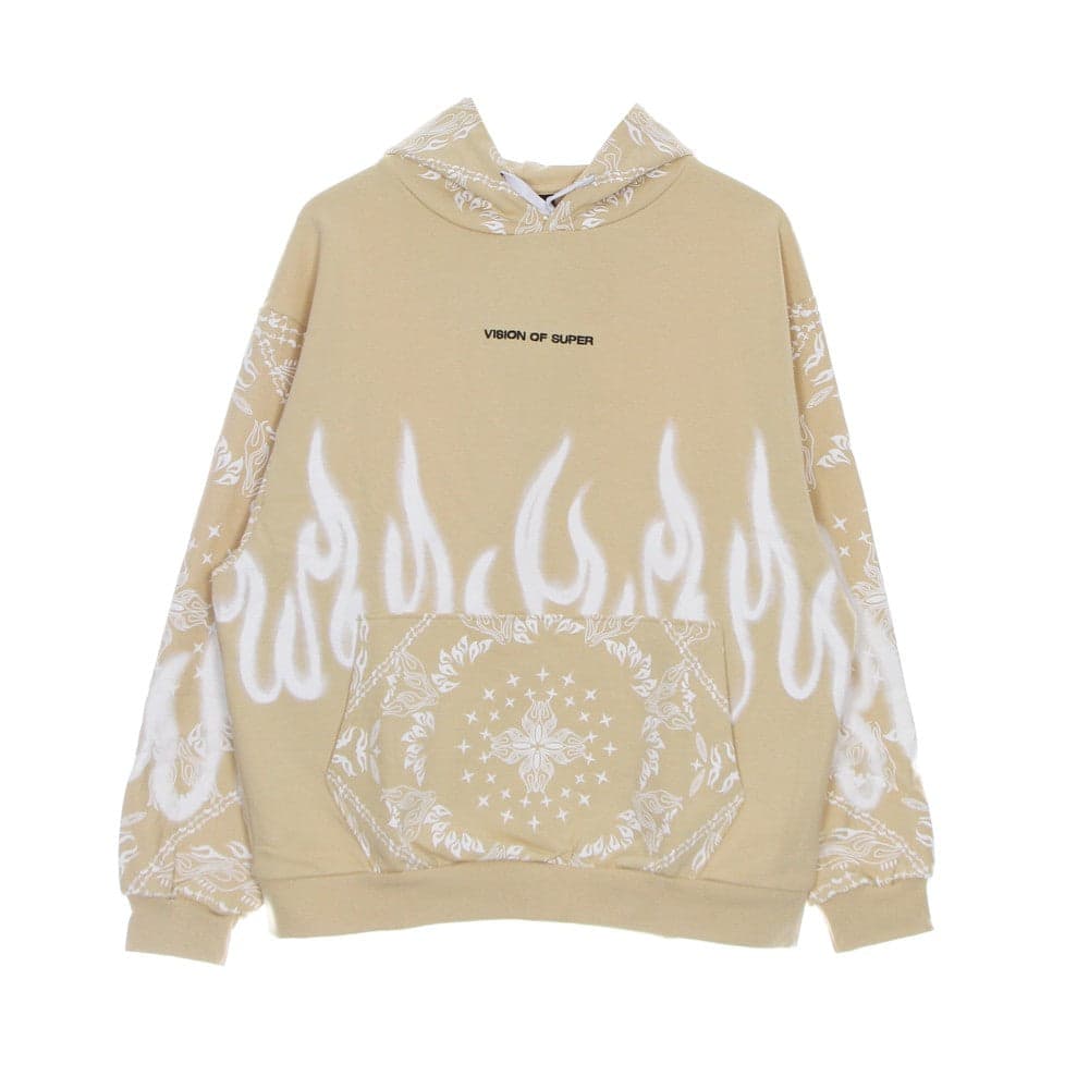 Men's Lightweight Hooded Sweatshirt Bandana Print Hoodie Beige