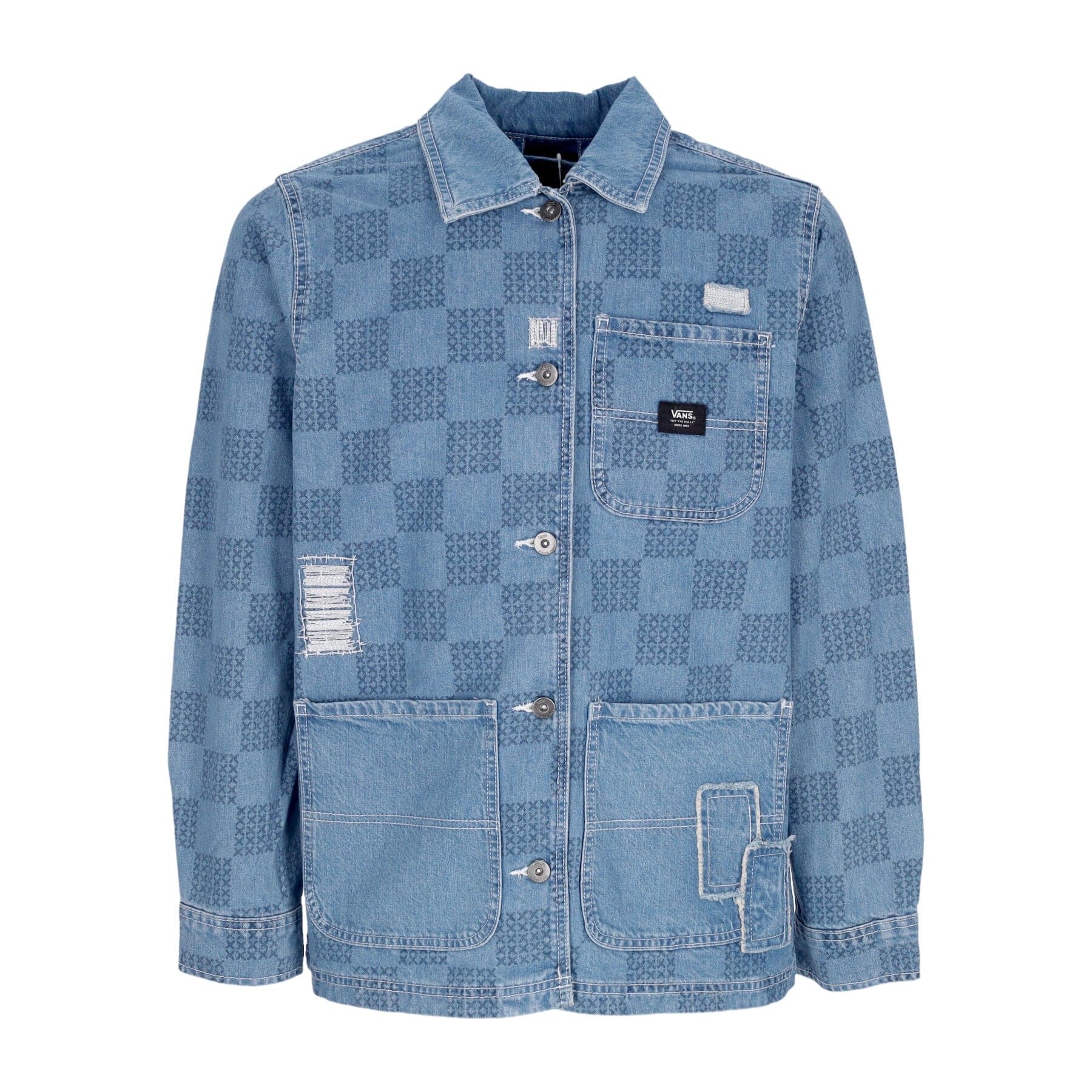 Women's Jeans Jacket Mended Check Denim Printed Jacket Denim Stone