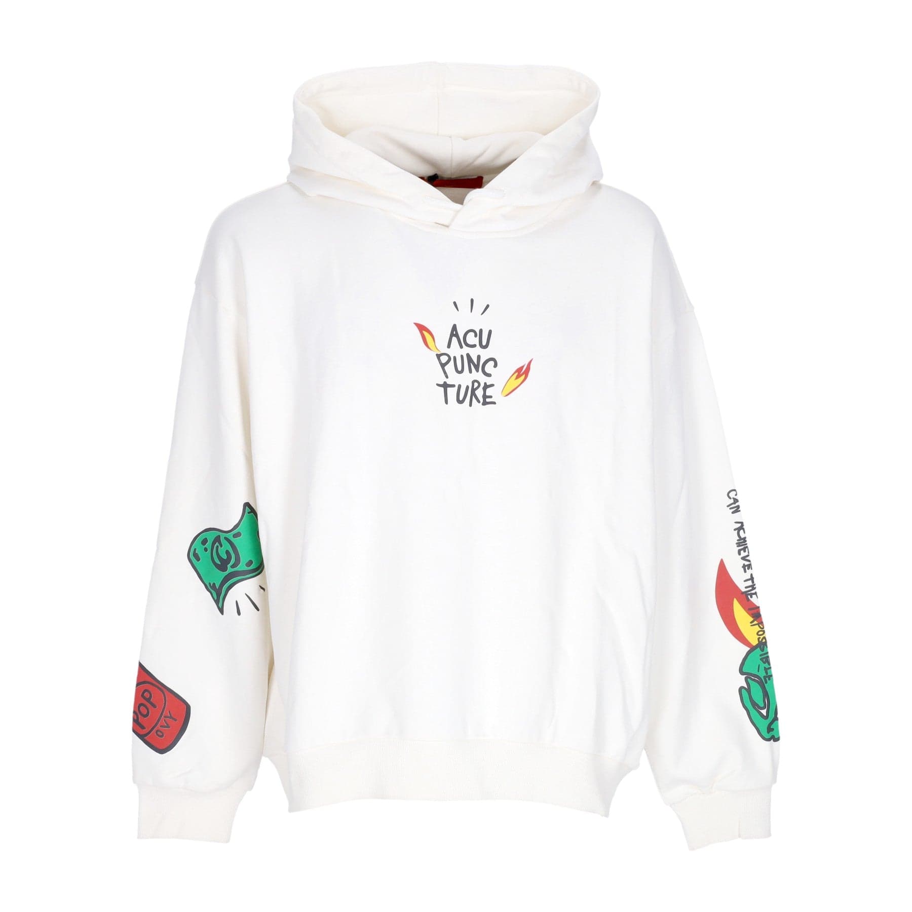 Men's Lightweight Hooded Sweatshirt Flamed Logo Hoodie White
