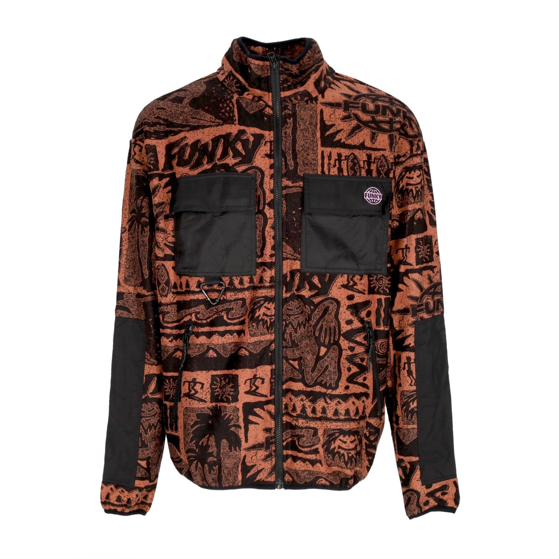 Tribe Men's High Neck Sweatshirt Full Zipper Fleece Rust