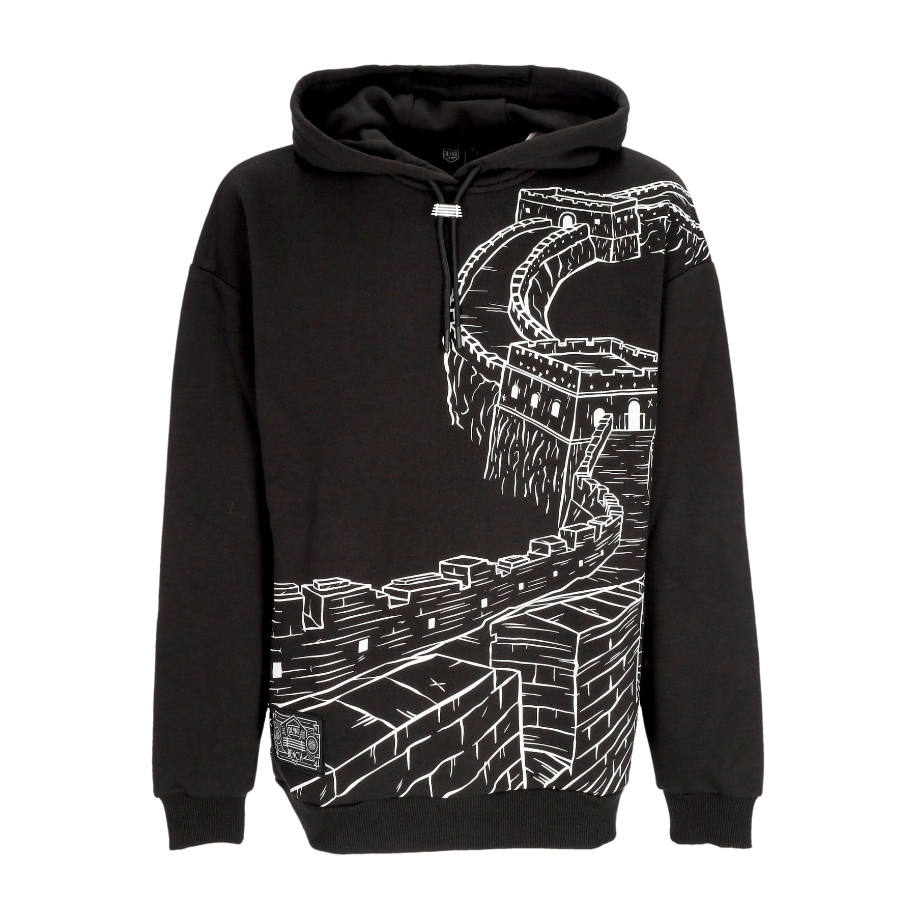 Men's Lightweight Hoodie Chinese Wall Outline Over Hoodie Black/white