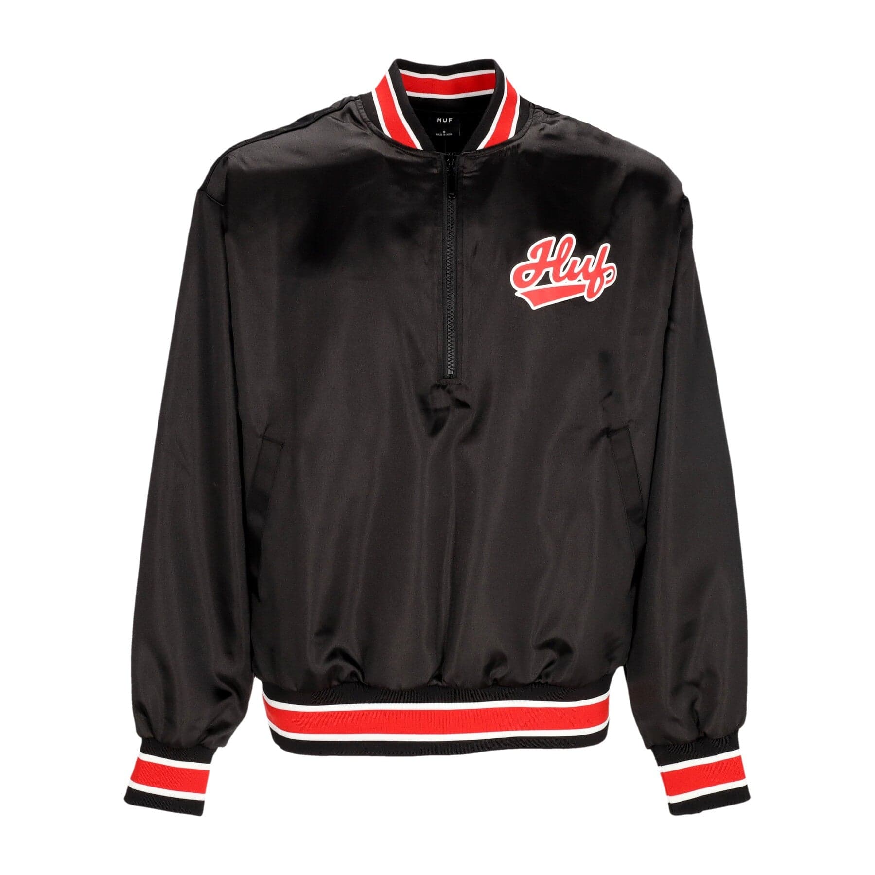 Pop Fly Satin Baseball Jacket Men's Bomber Jacket Black