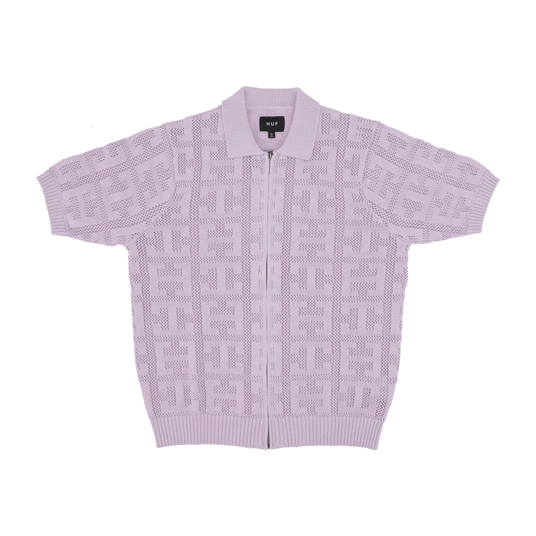 Men's Short Sleeve Polo Monogram Jacquard Zip Sweater Lavender