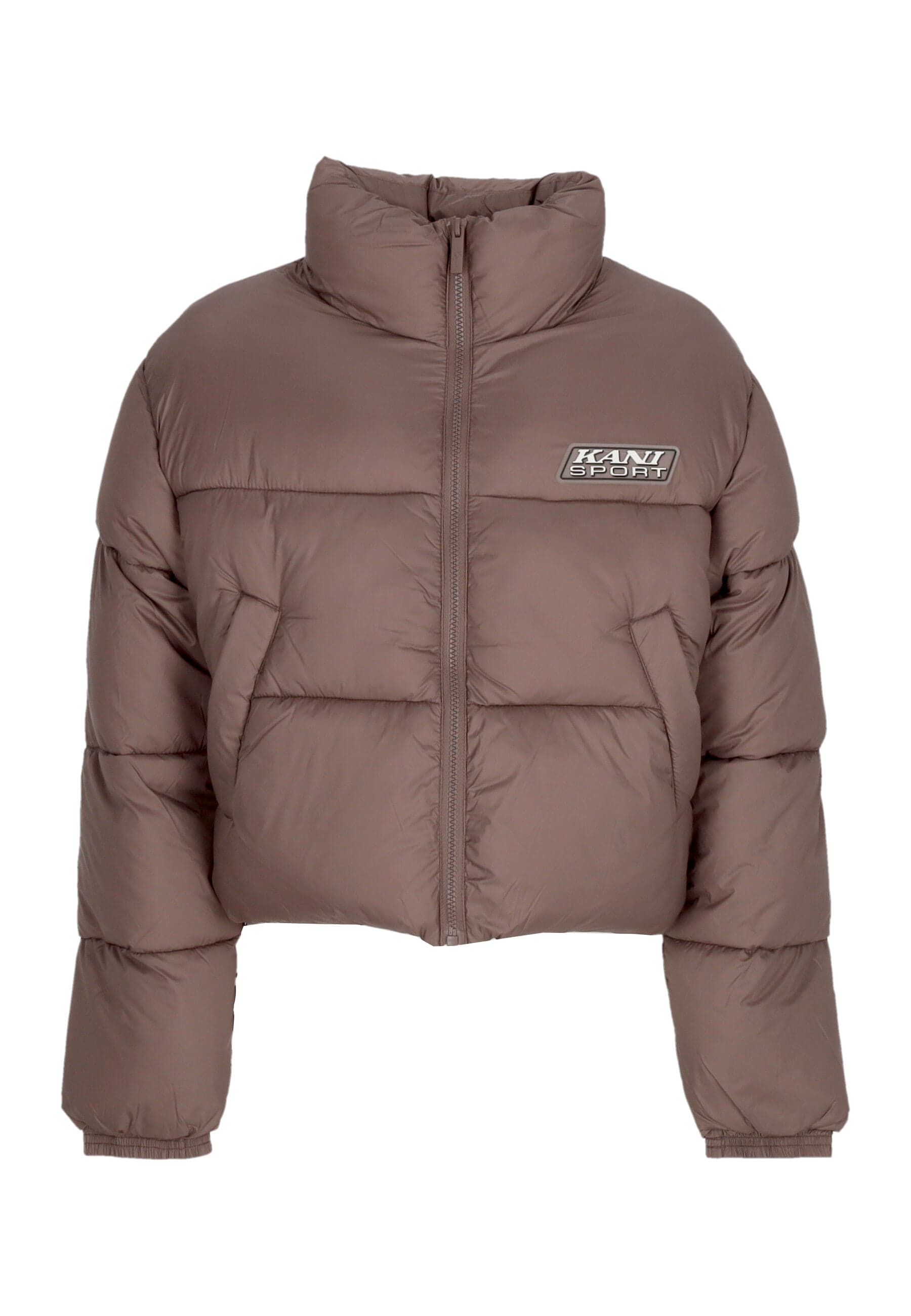 Women's Short Down Jacket W Sport Patch Crop Puffer Jacket Taupe