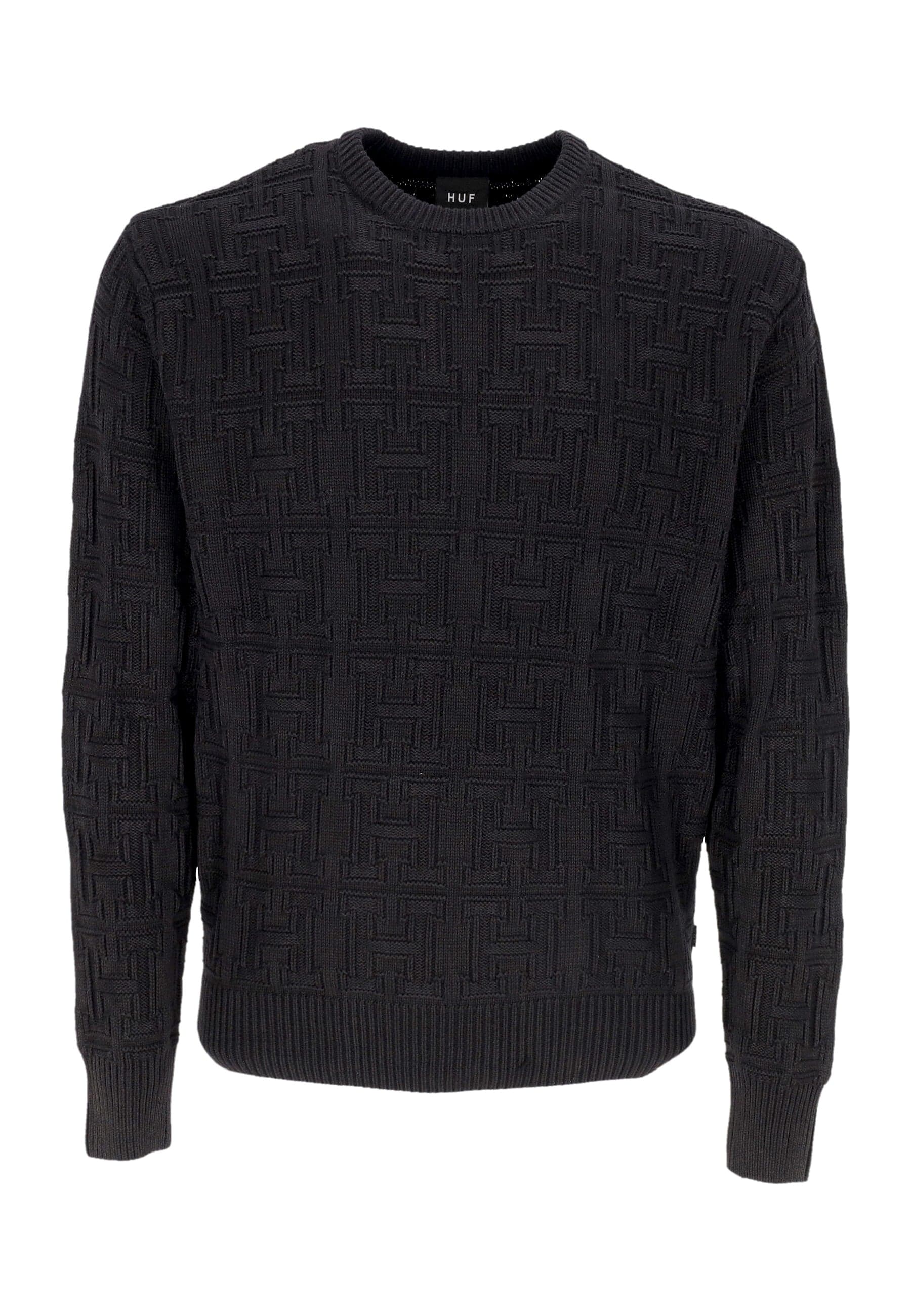 Men's sweater Interlaced Jacquard Overdyed Crew Black