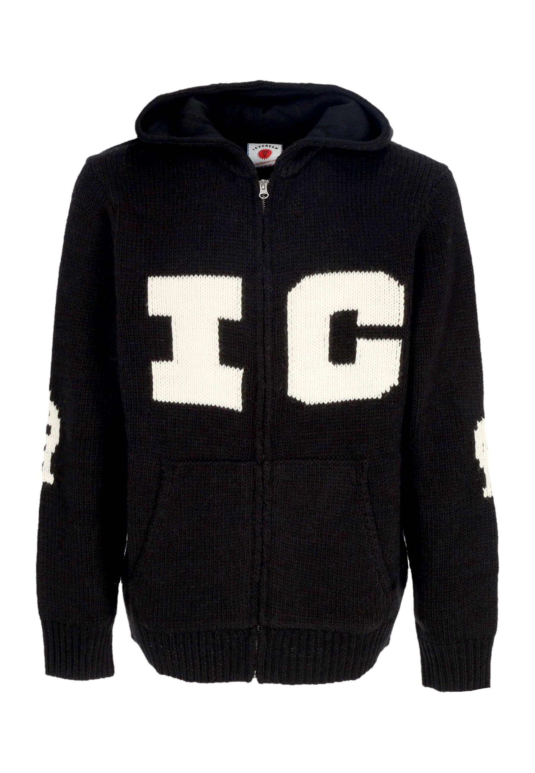 Cardigan Man Running Dog Knitted Zip Through Hoodie Black