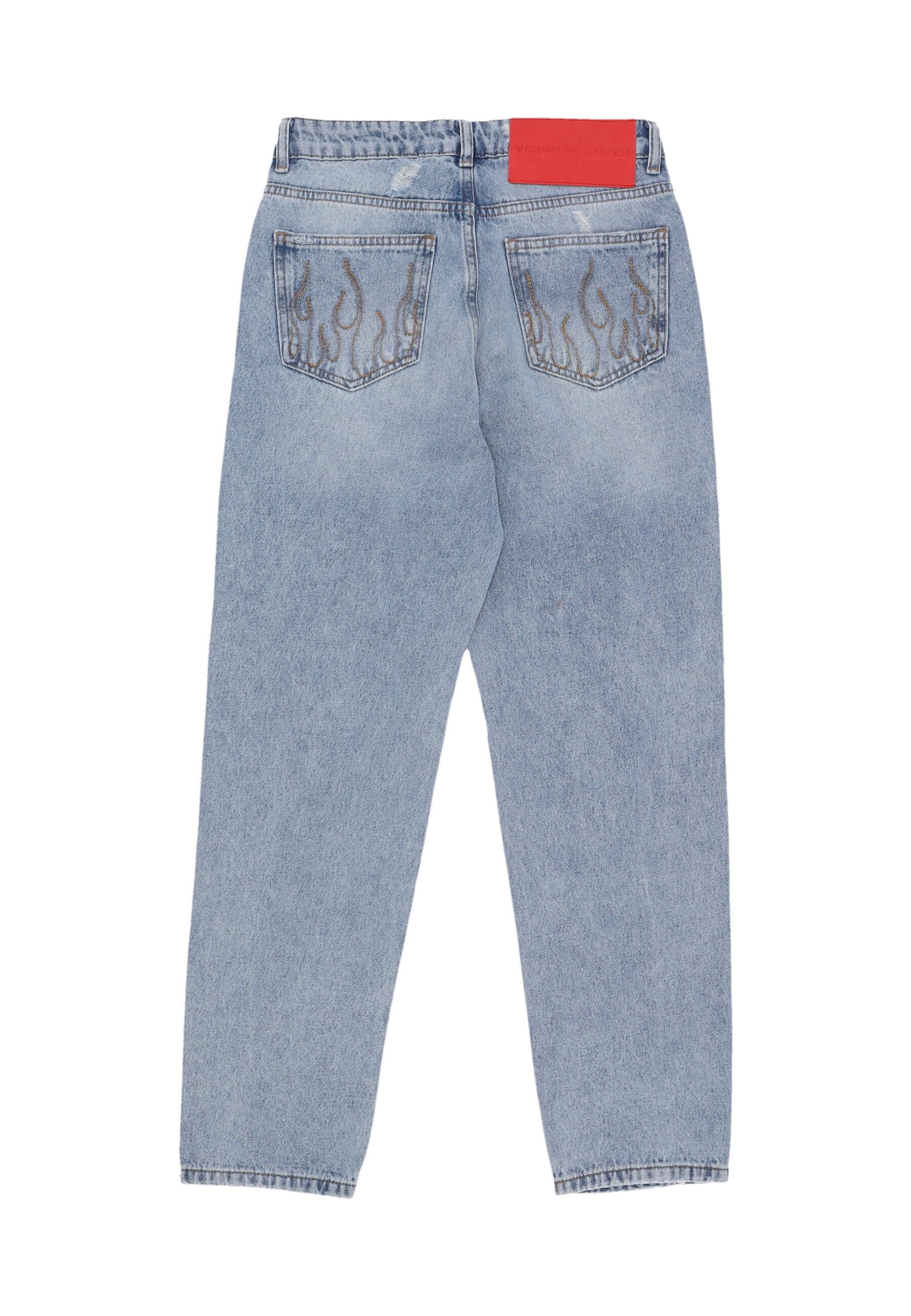 Jeans Man Embroidered White Logo Denim Destroied Blue Denim