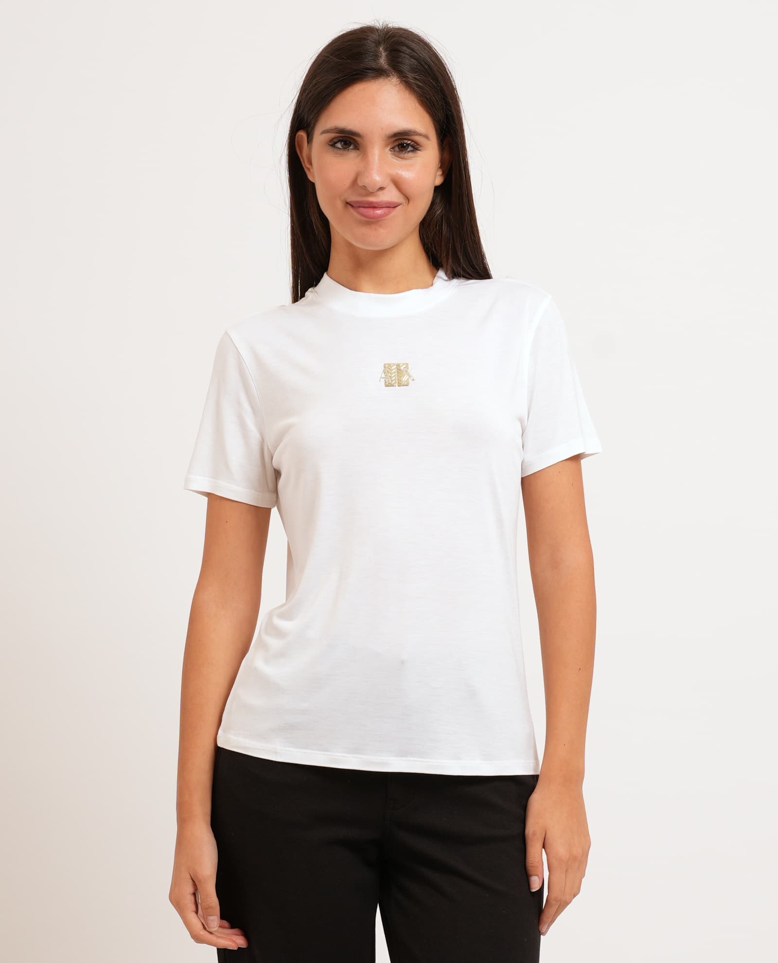 AX women's t-shirt with front logo crew neck — White