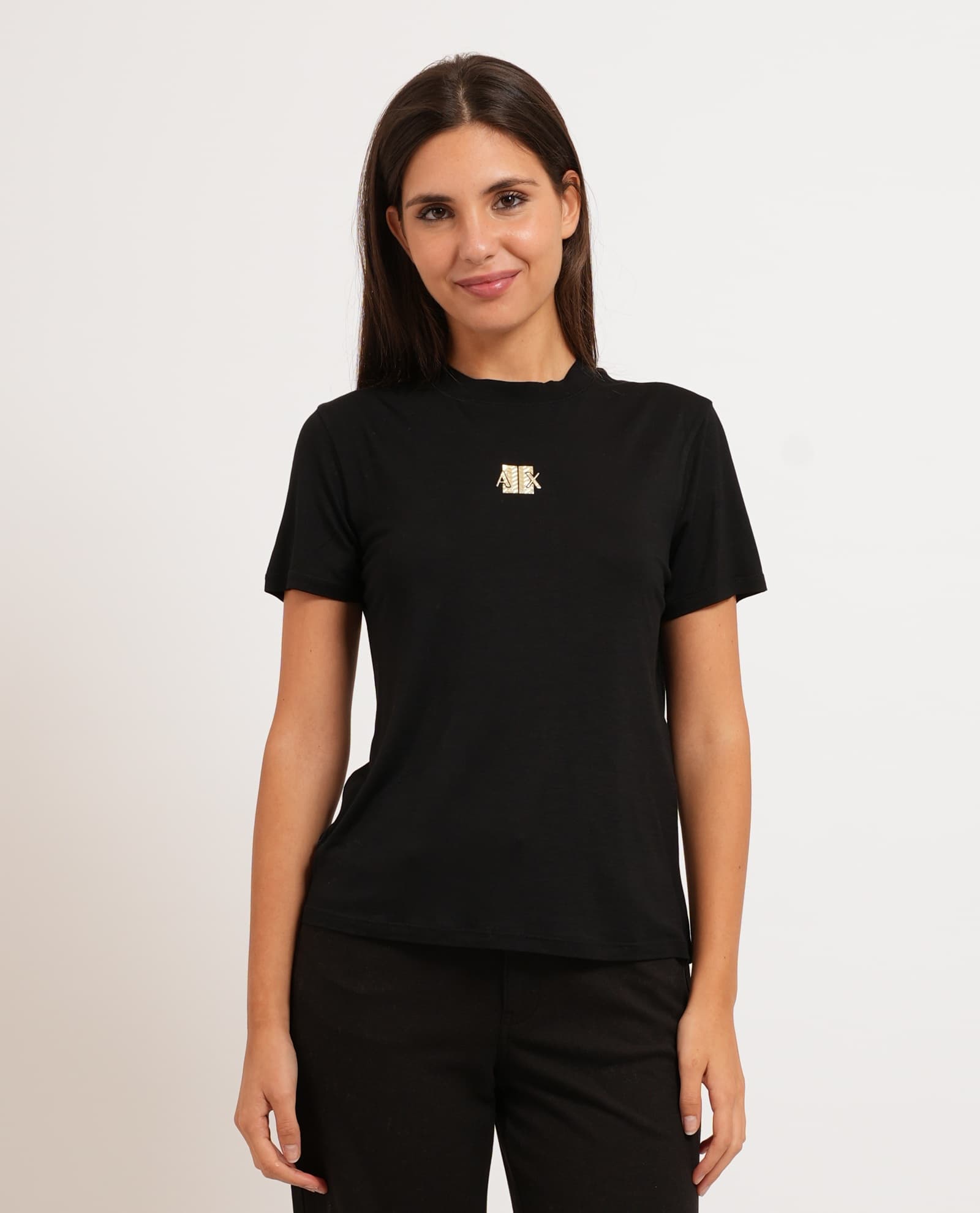 AX women's t-shirt with front logo crew neck — Black